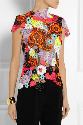 Christopher Kane Neon guipure lace and tulle top