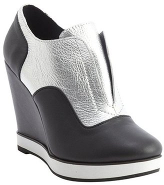 Nanette Lepore silver and black metallic leather wedge heel platform booties