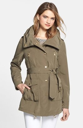 London Fog Asymmetrical Snap Front Trench Coat with Hidden Hood