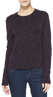 Autumn Cashmere Elbow-Patch Tweedy Cashmere Sweater