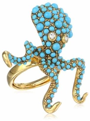 Kenneth Jay Lane Antique Gold and Dots Octopus Adjustable Ring