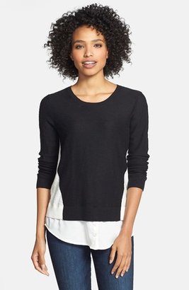 Kensie Crepe Inset Colorblock Sweater