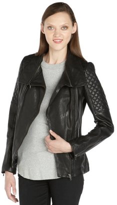 Soia & Kyo black leather 'Glynnis' quilted accent asymmetrical zip long sleeve jacket