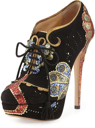 Charlotte Olympia Orient Express Lace-Up Bootie, Black