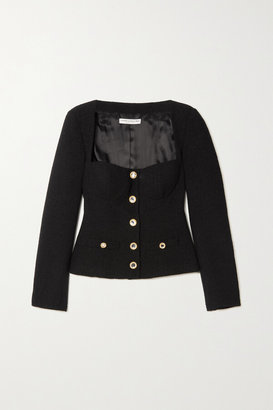 Alessandra Rich Crystal-embellished Wool-blend Tweed Jacket - Black