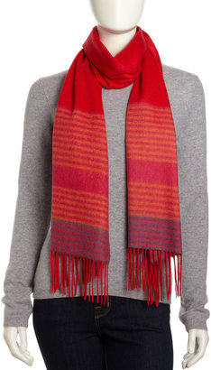 Neiman Marcus Happy Striped Cashmere-Blend Scarf, Red/Multi