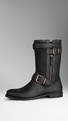 Burberry Shearling-Lined Leather Biker Boots