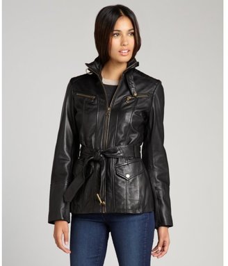 Marc New York 1609 Marc New York black leather stand collar belted 'Venice' moto jacket