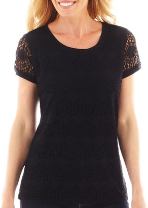 Liz Claiborne Short-Sleeve Crochet Tee - Tall