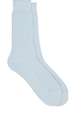 Barneys New York Men's Rib-Knit Mid-Calf Socks-LIGHT BLUE, BLUE