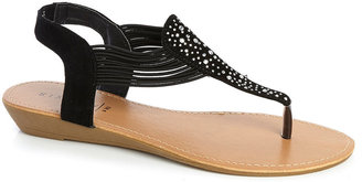 Black Sparkle Toe Post Low Wedge Sandal