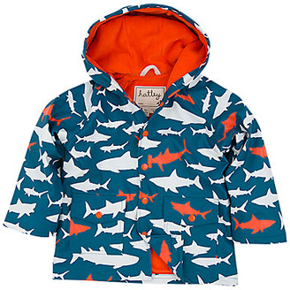 Hatley Boys' Shark Print Rain Jacket, Blue/Orange