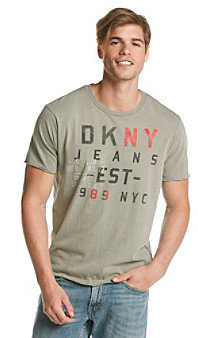 DKNY Men's Moon Mist Short Sleeve 'United Stamp' Logo Graphic Tee
