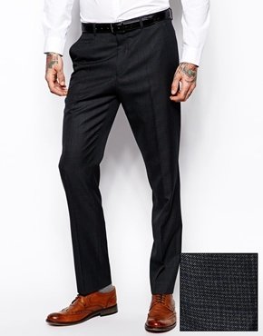 ASOS Slim Fit Suit Trousers In Check - navy