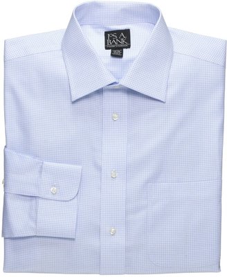 Jos. A. Bank Traveler White Ground Mini-Check Spread Collar Twill Dress Shirt Big or Tall