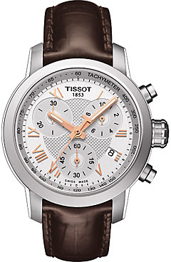Tissot T0552171603302 PRC200 Unisex Leather Strap Chronograph Watch, Brown