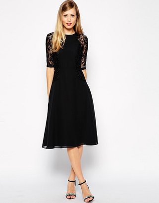 ASOS Midi Skater Dress With Lace Panels