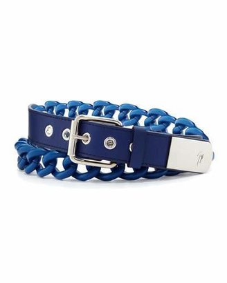 Giuseppe Zanotti Men's Leather Chain Grommet Belt, Blue