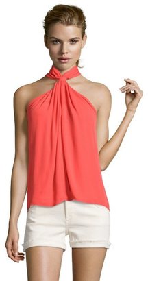 Chelsea Flower coral poppy silk woven crisscross halter neck sleeveless blouse