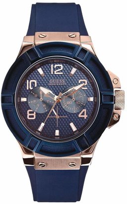 GUESS Rigor Sunray Blue Multifunctional Dial Rose Gold Blue Smooth Silicone Strap Watch