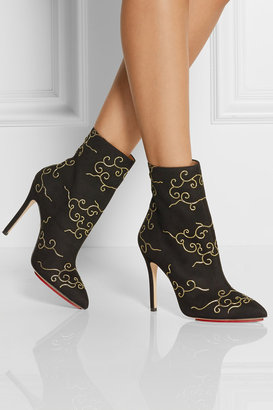 Charlotte Olympia Betsy embroidered suede ankle boots