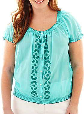 JCPenney St. John's Bay St. Johns Bay Short-Sleeve Peasant Top - Plus