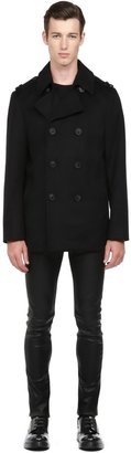 Mackage Carlo-F4 Classic Black Wool Peacoat With Leather Trim