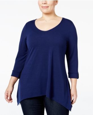 NY Collection Plus Size Roll-Tab Handkerchief-Hem Top