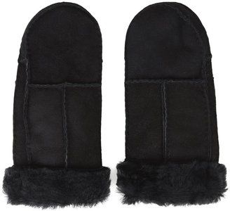 Topshop Black sheepskin mittens with turn-up cuffs. 100% sheepskin.