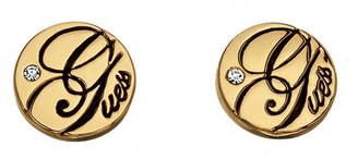 GUESS Gold plated disc stud logo earrings ube81308