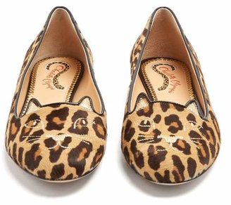 Charlotte Olympia Kitty Leopard Print Calf Hair Flats - Womens - Brown Multi