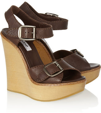 Chloé Leather and wooden wedge sandals