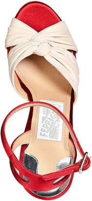 Ferragamo Nude/Red-Multi Suna Wedge Sandals