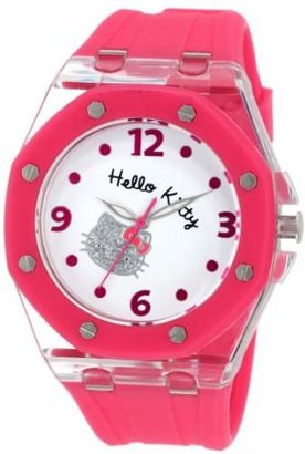 Hello Kitty Women's HWL1377PNK Pink Rubber Strap and Glitter Face Watch