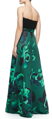 Aidan Mattox Strapless Floral-Skirt Combo Gown