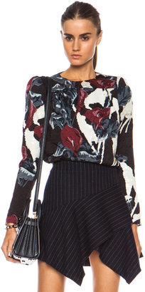Carven Printed Crumpled Canvas Silk Blouse with Sequins in Print