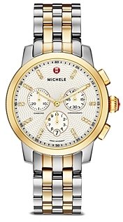 Michele Uptown Diamond Dial Two Tone Watch, 39mm
