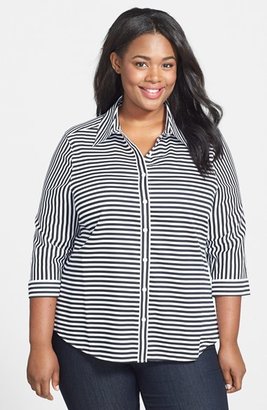 Foxcroft Mixed Stripe Cotton Shirt (Plus Size)