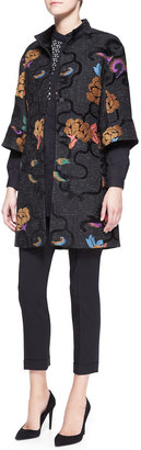 Etro 3/4-Sleeve Scroll Floral Snap-Down Topper