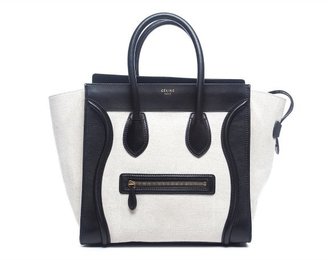 Celine Pre-Owned White Canvas Black Leather Mini Luggage Tote Bag