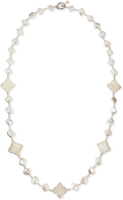 Stephen Dweck Long Pearl Necklace with Mother-of-Pearl Clovers, 30"L