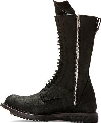 Rick Owens Black Distressed Suede Tall Boots