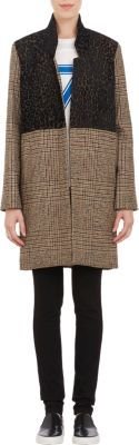 Roseanna Plaid Tweed & Flocked Leopard-Pattern Jacquard Coat