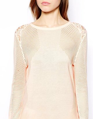 Warehouse Geo Print Pointelle And Lace Sweater