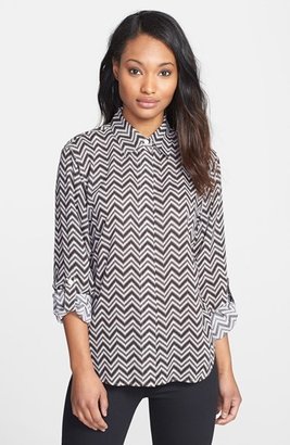 Foxcroft Zigzag Stripe Roll Sleeve Shirt (Regular & Petite)