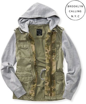 Aeropostale Brooklyn Calling Hooded Full-Zip Military Jacket
