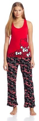 Hello Kitty Junior's Sweet Affection Bow Print Tank Pajama Set, Red/Black, Small