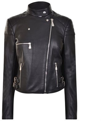 McQ Leather Tartan Panel Biker Jacket