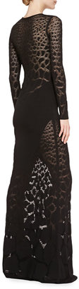 Roberto Cavalli Solid-Center Patterned Sheer Gown