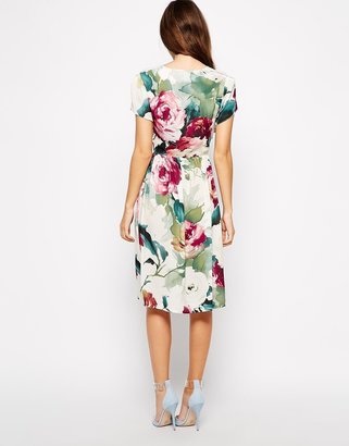 Love Floral Print Midi Dress with Cut Out Detail